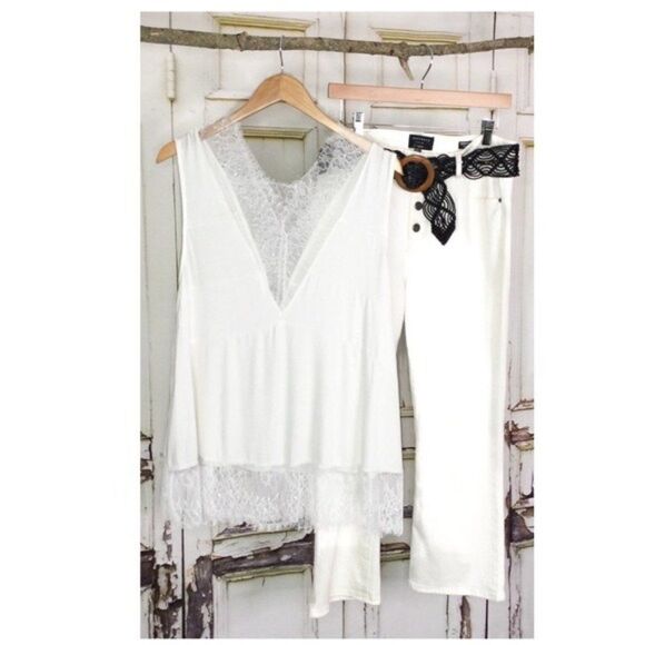 Always Hopeful Knit Top with Lace In Off White. - Picture 1 of 14